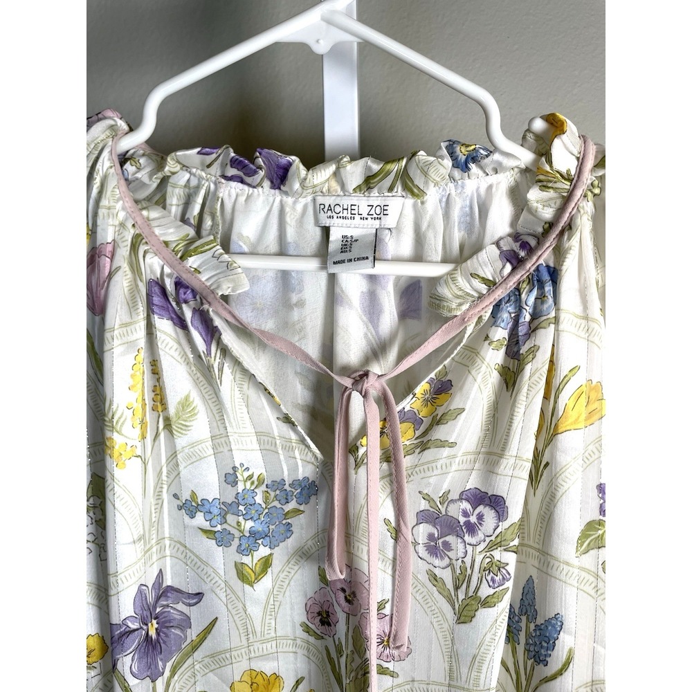Rachel Zoe Blouse Women's Small Floral Spring Summer Garden Cottage Peasant Top - Picture 3 of 10